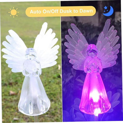 Solar Angel Lights, 2PCS Waterproof Outdoor Garden Stake Lights with Color Changing LED, Solar Powered Pathway Decoration