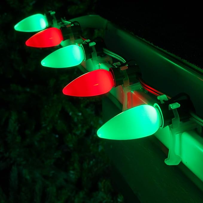 Wintergreen Lighting 100 C9 OptiCore LED Commercial Outdoor Christmas Lights – Heavy Duty Christmas String Lights; Green Wire (100 ft, Red/Green Smooth/Opaque)