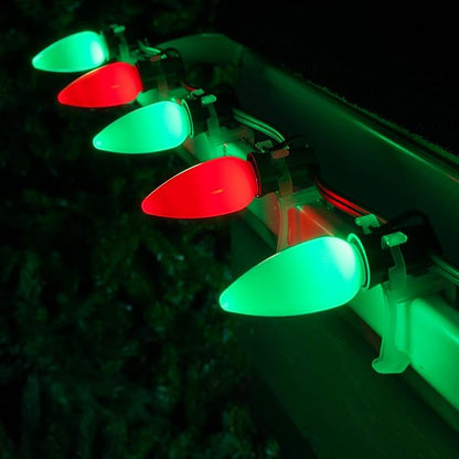 Wintergreen Lighting 100 C9 OptiCore LED Commercial Outdoor Christmas Lights – Heavy Duty Christmas String Lights; Green Wire (100 ft, Red/Green Smooth/Opaque)