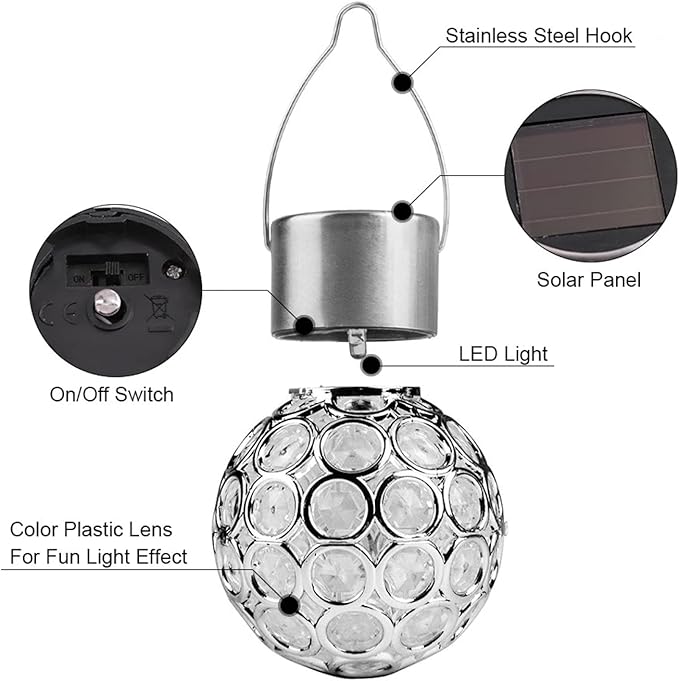 Yosoo Colorful Solar Lights,Outdoor Hanging Decorative Garden Lights,7 Colors LED Crackle Glass Globe Ball Shaped,for Lawn Patio Yard Walkway Driveway Pathway Landscape