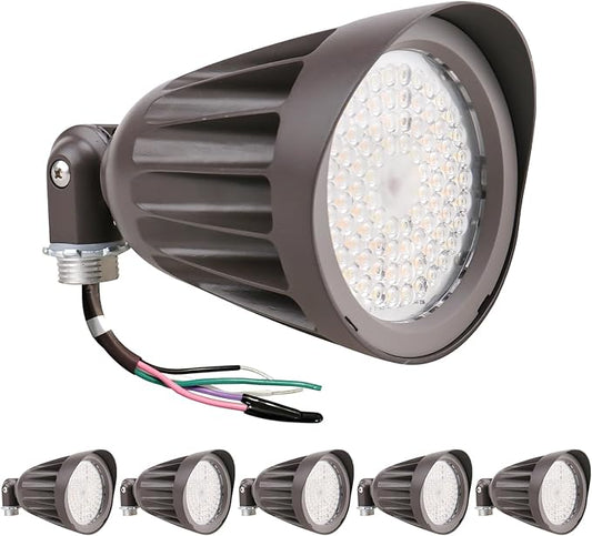 OSTEK 25W LED Bullet Spotlight Flood Light, 3CCT Selectable LED Landscape Spotlight with Knuckle Mount 3500LM, 0-10V Dimmable Commercial Outdoor Weatherproof Flood Light 120-277V, UL-Listed (6 Pack)
