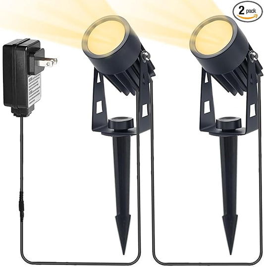 6W LED Landscape Spotlights,3000K Warm White Low Voltage Landscape Lighting,IP65 Waterproof,for Outdoor Landscape,Yard,Garden,Holiday Decoration (2 Pack)