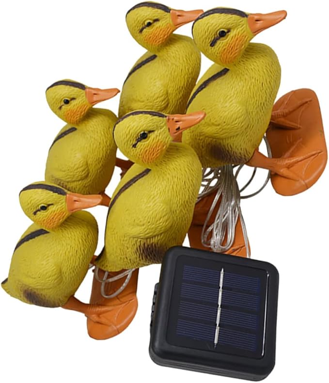 minkissy Solar Lawn Lamp Set 5 Yellow Duck LED Lights, Solar Pathway Garden Lights for Outdoor Patio Yard, Waterproof Solar-Powered Decorative Lawn Lighting