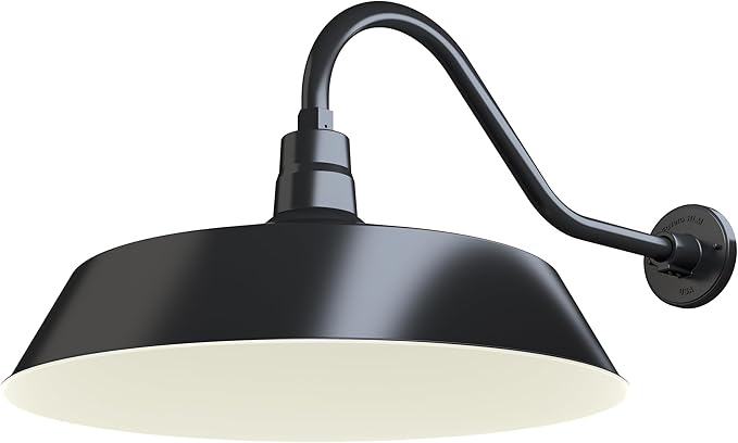 21in. Satin Black Oversized Outdoor Gooseneck Barn Light Fixture With 22in. Long Arm - Wall Sconce Farmhouse | Lumora