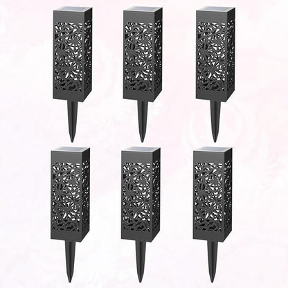 6pcs Hollow-Out Solar Lawn Path Lights Waterproof Outdoor Garden Ground Plug Lamps Warm White for Yard Landscape Lighting