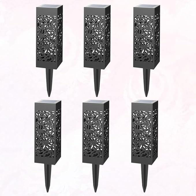 6Pcs Hollow-Out Solar Lawn Lights Warm White Waterproof Garden Solar Pathway Lamps Ground Plug Outdoor Landscape Lighting for Yard