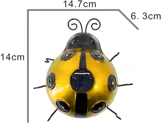 keeda Solar Ladybugs Garden Decor, Waterproof 5.5 Inch Metal Lady Bugs Cute Wall Art LED Garden Light Outside Decor for Porch Lawn Patio Balcony Pathway (Yellow)