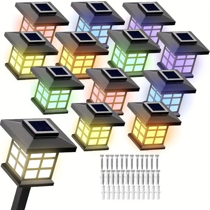 Solar Outdoor Lights,LED Solar Lights Outdoor Waterproof, Solar Walkway Lights Maintain 10 Hours of Lighting for Your Garden, Landscape, (Colorful Lighting - Upgrade to 12 Lights)