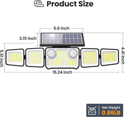Onforu 6000LM Solar Lights Outdoor, 5 Heads Solar Security Lights with Remote Control, IP65 Waterproof Motion Sensor Lights 3 Modes Flood Lights for Wall, Porch, Yard, Outside, 2 Pack