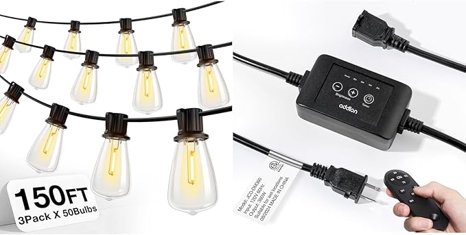 addlon Dimmer with 150 FT (3x50FT) Outdoor String Lights