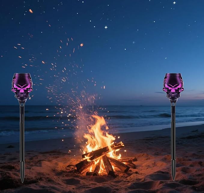 4Pcs Solar Flame Flickering Lamp Torch，Solar Garden Lights Outdoor Waterproof for Courtyard, Garden, Seaside, Balcony, Terrace, Lawn. (Purple)