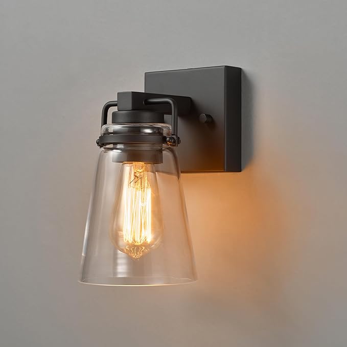 GLOBE Electric 60000174 1-Light Dusk to Dawn Outdoor Wall Sconce, Matte Black, Clear Glass Shade, E26 Bulb, Weather | Lumora