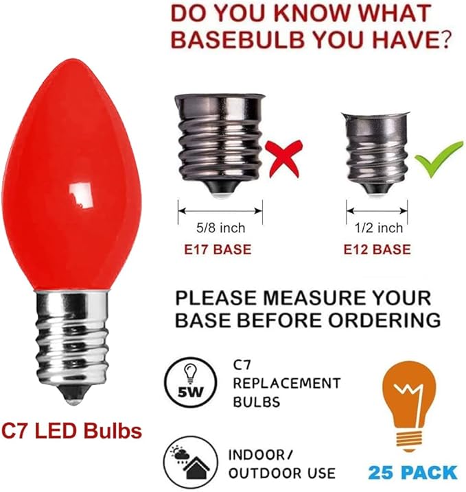 Christmas C7 LED Light Bulbs C7 LED Bulbs 25 Pack C7 LED Replacement Bulbs C7 LED - Outdoor Lighting Accessory | Lumora