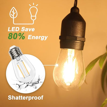 BRIMAX 12FT Outdoor String Lights with 5 LED Bulbs Outdoor Lights Shatterproof Edison Bulb Commercial Grade Waterproof LED Outside Light for Bistro Gazebos Porch Patio Garden
