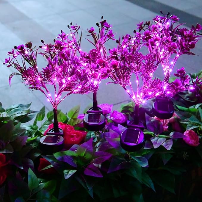 4 Pack Solar Garden Lights Phalaenopsis, Outdoor Waterproof IP65, Purple Light, for Gardens, patios, courtyards | Lumora