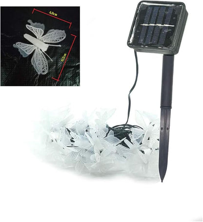 Butterfly String Lights, Waterproof 20FT 30LED Butterfly Solar Light Outdoor Solar Rope Lights Fairy Light Decorative Garden Lights for Cafe Patio Party Garden Wedding (White)