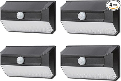 Home Zone Mesh Linkable Series 4-Pack Solar SMD LED Security Wall Pack Light, 800LM, Auto-Linking, 120°x26 ft Motion Detection, 3000L Warm White, 800 Lumens, Customizable 4-Channel Settings, Black