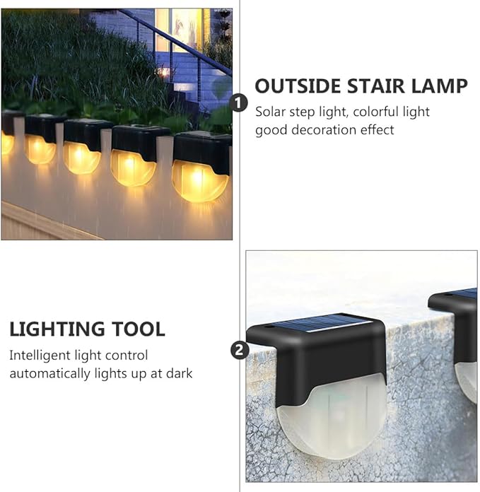 4pcs Solar Outdoor Stair Lights Warm White LED Waterproof Solar Power Pathway Lamps for Garden Patio Yard Step Lighting