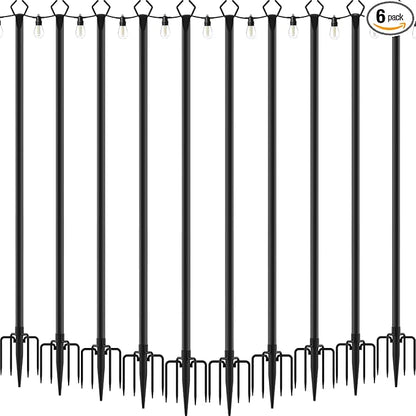 10 Pack 10ft Heavy Duty Metal String Light Poles Adjustable Outdoor Lighting Stand for Patio,Backyard,Garden,Party & Wedding Rustproof & Sturdy with Hooks