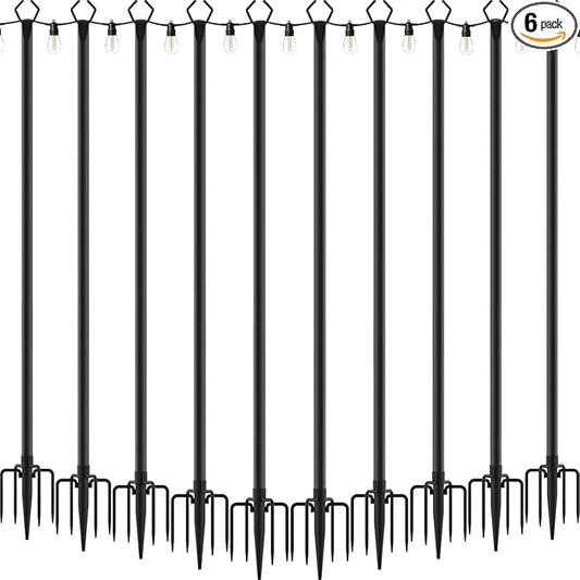 10 Pack 10ft Heavy Duty Metal String Light Poles Adjustable Outdoor Lighting Stand for Patio,Backyard,Garden,Party & Wedding Rustproof & Sturdy with Hooks
