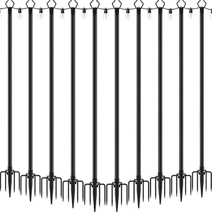 10 Pack String Light Poles,Metal Poles for Hanging Outdoor Light Strings,10 Pack 10 FT Light Poles Stand for Outside Garden,Patio,Wedding,Backyard,Deck,Party