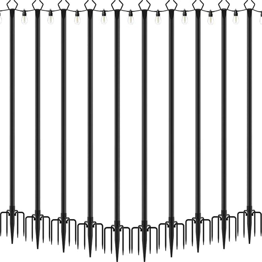 10 Pack String Light Poles,Metal Poles for Hanging Outdoor Light Strings,10 Pack 10 FT Light Poles Stand for Outside Garden,Patio,Wedding,Backyard,Deck,Party
