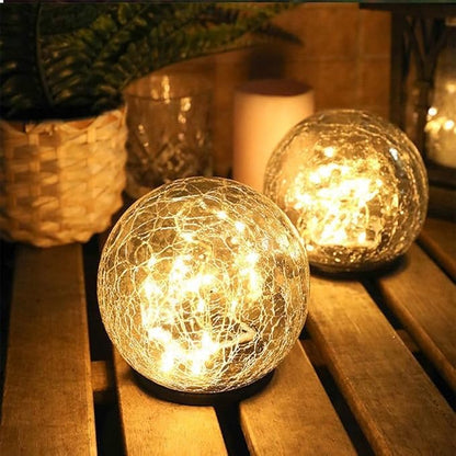Cracked Glass Outdoor Solar Lights Landscape Garden Ball Lights, Garden Solar Ball Lights Waterproof (Warm White, 15cm)