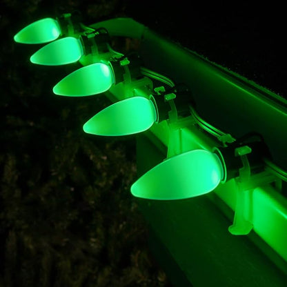 Wintergreen Lighting C9 OptiCore LED Commercial Outdoor Christmas Lights – Heavy Duty Christmas String Lights; Green Wire (100 Lights, 100 ft, Green Smooth/Opaque)