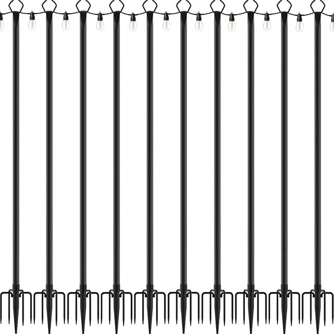 10 Pack String Light Poles,10 Ft Light Poles for Outside String Lights,Outdoor Lights Pole with Fork,Metal Poles | Lumora