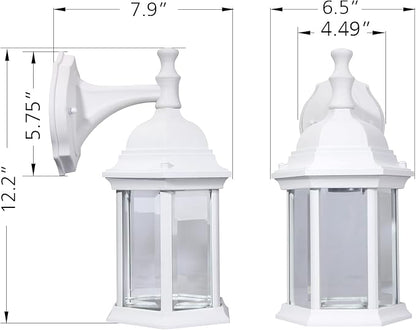 LIT-PaTH Outdoor Wall Lantern, Wall Sconce as Porch Lighting Fixture, E26 Medium Base Max 60W, Aluminum Housing Plus Glass, Matte White Finish, 2-Pack