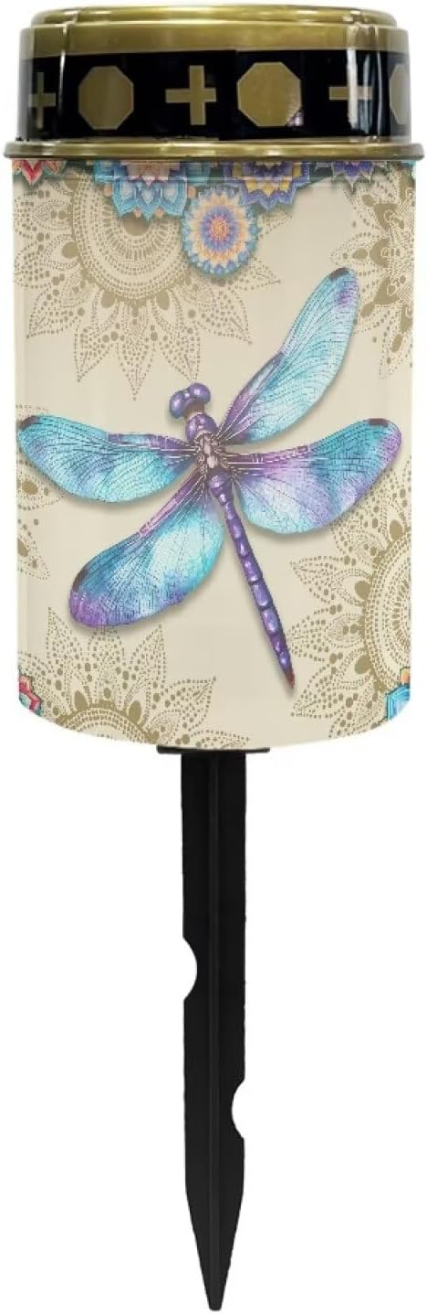 Garden Decor Solar Light Bohe Dragonfly Outdoor Stake Patio Yard Lawn Porch Pathway Grave Solar Lights for Cemetery Outside Waterproof Decorations