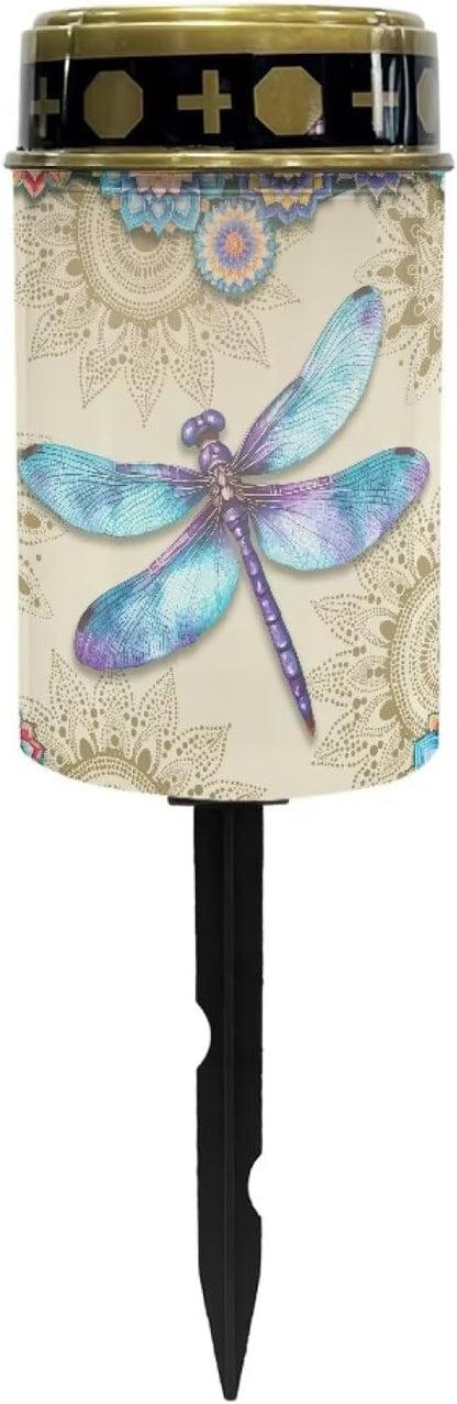 Garden Decor Solar Light Bohe Dragonfly Outdoor Stake Patio Yard Lawn Porch Pathway Grave Solar Lights for Cemetery Outside Waterproof Decorations