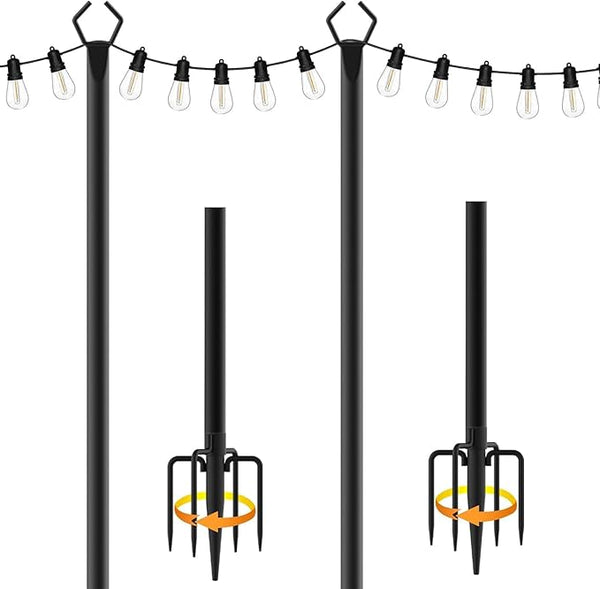 2 Pack 10 ft Heavy Duty Metal String Light Poles Adjustable Outdoor Lighting Stand for Patio,Backyard,Garden,Party | Lumora