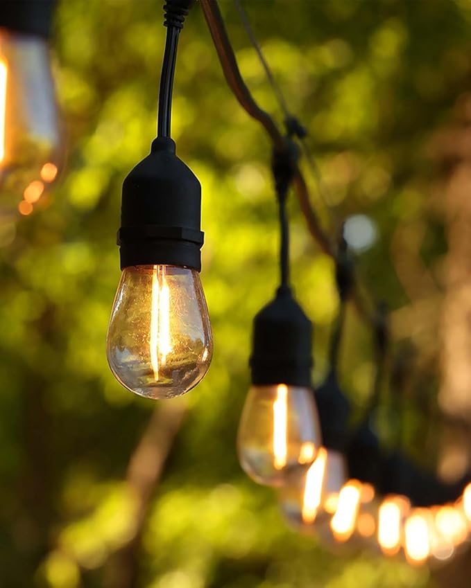 BRIMAX 100FT Outdoor String Lights 2W 30 Hanging Bulbs,with Additional 25 Pack S14 Replacement LED Bulbs,2700K Soft Warm White, Shatterproof Waterproof