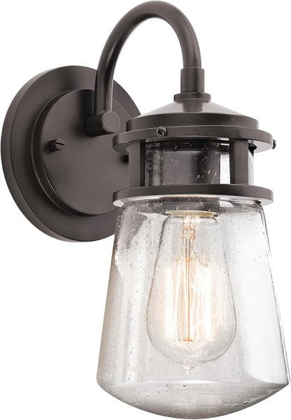 Kichler Lyndon 11.25" Wall Sconce in Architectural Bronze, 1-Light Indoor Outdoor Wall Light with Clear Seeded, (11.25" H x 5" W), 49444AZ