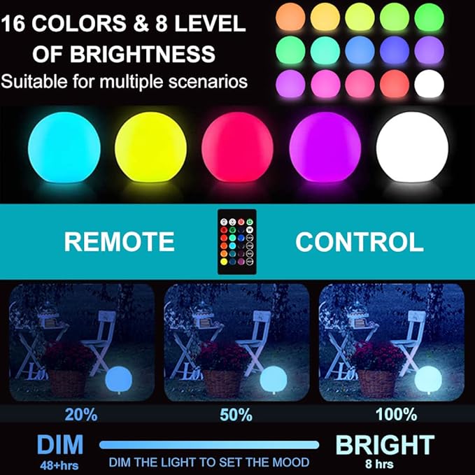 10 inch Solar Globe Light Outdoor Waterproof, Dimmable 16 Colors RGB Solar Balls for Garden w/Remote, Glowing Orb | Lumora