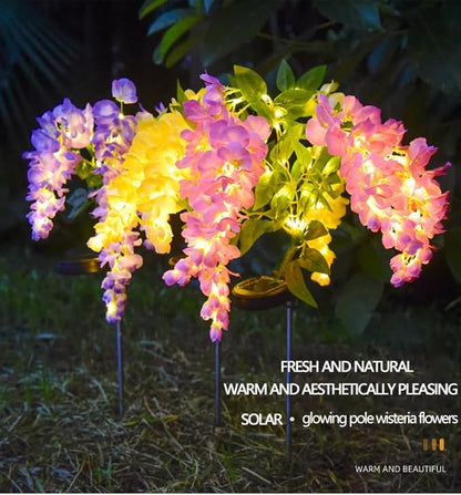 2 Pack Solar Garden Lights Wisteria Flower IP65, Outdoor Waterproof, Warm Light & 2 Lightning Modes, for Gardens, patios, courtyards, and Holiday/Wedding Decorations (Blue & Purple)