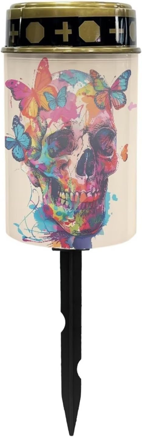 Skull Butterfly Solar Lights Outdoor Decor,Solar Powered Stakes Decorative Memorial Lights Garden Yard Lawn Pathway Grave Cemetery Decoration
