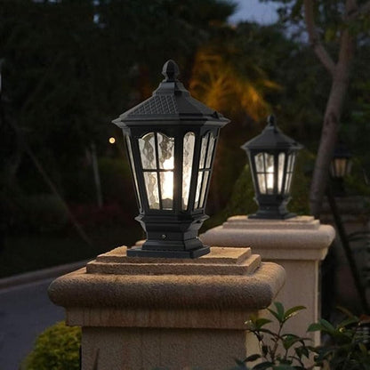 European Retro Outdoor Pillar Lights，Landscape Garden Patio Post Lamp Exter l Fence Column Head Waterproof Villa Yard Gate and Led