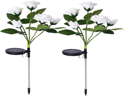 Dioche 2PCS Solar Flower Lights Outdoor - RGB Color LED Decorative Stakes Lights for Garden Pathway Walkway - Rose Light for Landscape Security - 80cm Height (White)