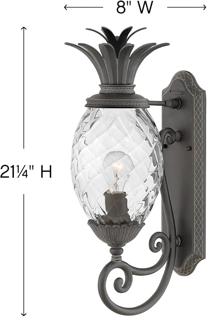 Hinkley Plantation Large Wall Mount Outdoor Lantern - Pineapple Motif, 1-Light, Clear Optic Glass, Aluminum | Lumora