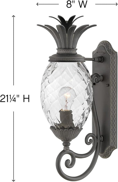 Hinkley Plantation Large Wall Mount Outdoor Lantern - Pineapple Motif, 1-Light, Clear Optic Glass, Aluminum - Museum Black Finish