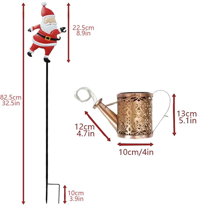 Christmas Claus Solar Kettle Lights Garden Lawn Decorative Lights，Solar Santa Claus Watering can Light, Santa Cla us Kettles Ground Lamp Led Night Lights for Patio, Yard and Pathway,22x17x10.5cm
