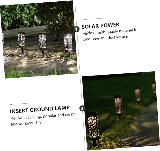 Garneck 2pcs Hollow Solar Lawn Lights Outdoor Garden Stake Lamps Warm/White Light Waterproof Landscape Lighting for Pathway Yard and Driveway
