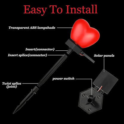 Hortsun 4 Pack Valentine's Day Solar Stake Lights Red Heart Waterproof LED Lights for Patio Lawn Outdoor Pathway Walkway Landscape Garden Decoration