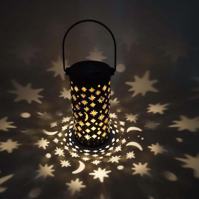 POPETPOP 4pcs Solar Garden Stake Lights, Outdoor Solar-Powered Lawn Lamps with Star and Openwork Iron Design for Pathway and Patio Lighting