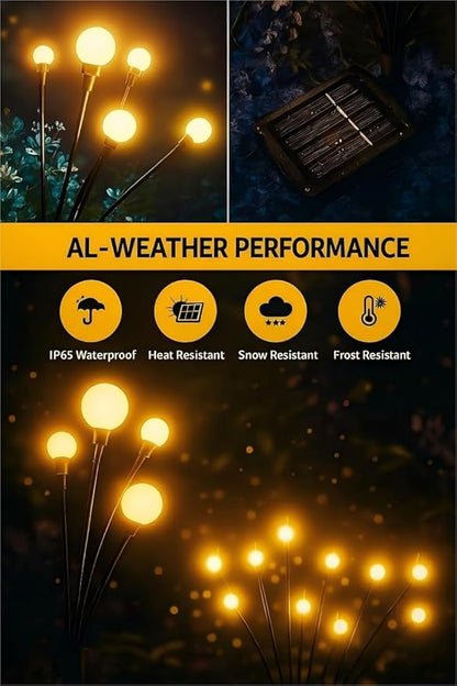Firefly Solar Lights Outdoor, 4 Pack Swaying Garden Stake Lights, 32 LED Warm White, 600mAh Battery, IP65 Weather Resistant, Auto On/Off, Yard Decor Stakes for Patio Lawn Pathway