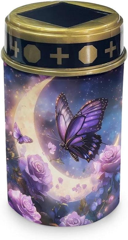 HUGS IDEA Moon Butterfly Solar Grave Lights Rose Solar Path Lights for Outdoor Garden Waterproof Solar-Powered Lighting for Gardens Yard Patios & Memorial Night