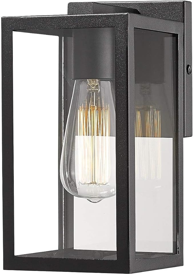 Bestshared Outdoor Wall Sconce, Exterior Wall Lighting Fixture, Outdoor Porch Mount Light, Front Door Lantern Lamp in Black Finish with Clear Glass for Porch(1 Pack)
