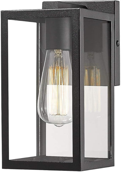 Bestshared Outdoor Wall Sconce, Exterior Wall Lighting Fixture, Outdoor Porch Mount Light, Front Door Lantern Lamp in Black Finish with Clear Glass for Porch(1 Pack)